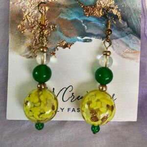 Green and yellow murano glass earings